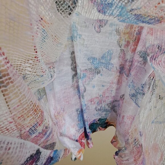 Jess & Jane 1X Long Sleeve Boat Neck Multicolor Butterfly Print Layered Top - Picture 5 of 9